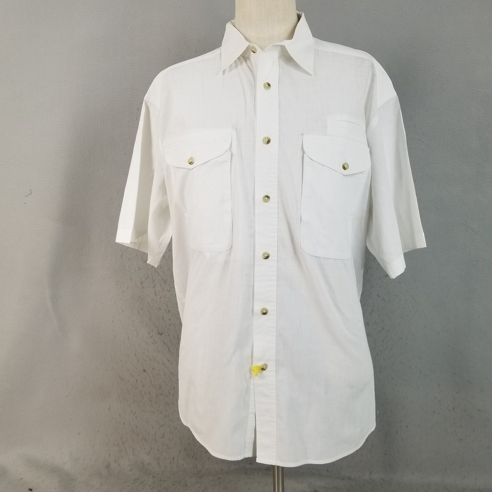 Reel Legends Button Down Men XL White Fishing Shirt Short Sleeve Performance